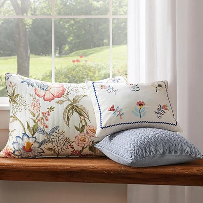 Levtex Home - Maileen - Decorative Pillow (16 x 16in.) - Quilted Stripe - Blue and White
