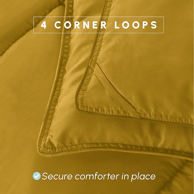 Elegant Comfort 3-Piece Box Stitched Down Alternative Comforter with Shams - Ultra Soft for All Season Duvet Insert with Corner Tabs, Plush Cozy 3PC Comforter Set, Queen, Mustard Yellow