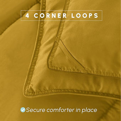 Elegant Comfort 3-Piece Box Stitched Down Alternative Comforter with Shams - Ultra Soft for All Season Duvet Insert with Corner Tabs, Plush Cozy 3PC Comforter Set, Queen, Mustard Yellow