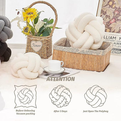 Uvvyui Knot Pillow Ball, Soft Ivory Home Decor Knotted Pillows, Handmade Round Plush Throw Pillow, Aesthetic & Cute Large Decorative Pillows for Bed, Floor, Couch, Bedroom Home Decor 8 inches