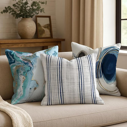 Americanflat 20x20 Throw Pillow with Sewn-in Insert - All-in-One Decorative Pillows - No Cover Needed - Soft and Durable Cushion for Bed or Sofa - Polyester - Navy Blue and White