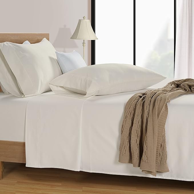 LANE LINEN King Size Bed Sheet Set – 600 Thread Count Long-Staple 100% Cotton Sheet Set King Size, Hotel Premium Soft Silky Sateen Finish, Durable Bedding Set, Elasticised 15" Deep Pocket – Linen