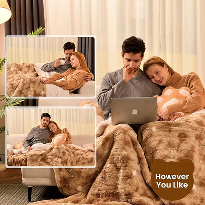 Bearhug Electric Blanket Twin Size 62" x 84", Faux Fur & Sherpa Heated Blanket, 10 Heating Levels & 1-12H Auto Off, Champagne, Over-Heat Protect, ETL Certification, Machine Washable