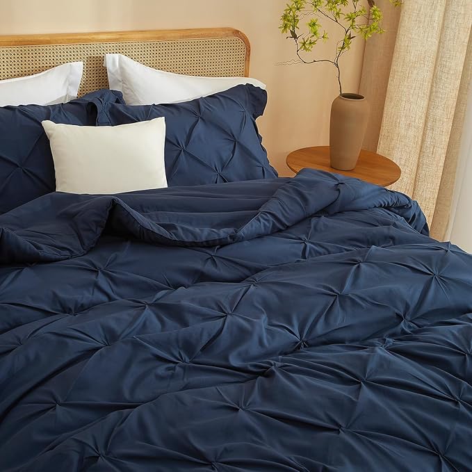 Navy Blue Comforter Set Washable for Bedroom Twin XL Modern Ruffled Quilted Comforter Set for Girls, Women, Men Warm Durable Bedding Set for All Seasons, 68''x90''