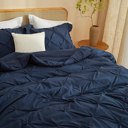 Navy Blue Comforter Set Washable for Bedroom Twin XL Modern Ruffled Quilted Comforter Set for Girls, Women, Men Warm Durable Bedding Set for All Seasons, 68''x90''