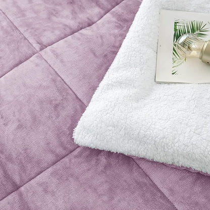 Seward Park Lavender Purple Fuzzy Sherpa Comforter Set King Size, All Season Fleece Fall Blanket for Girls, Soft Warm Winter Bedding Sets with 2 Pillow Shams