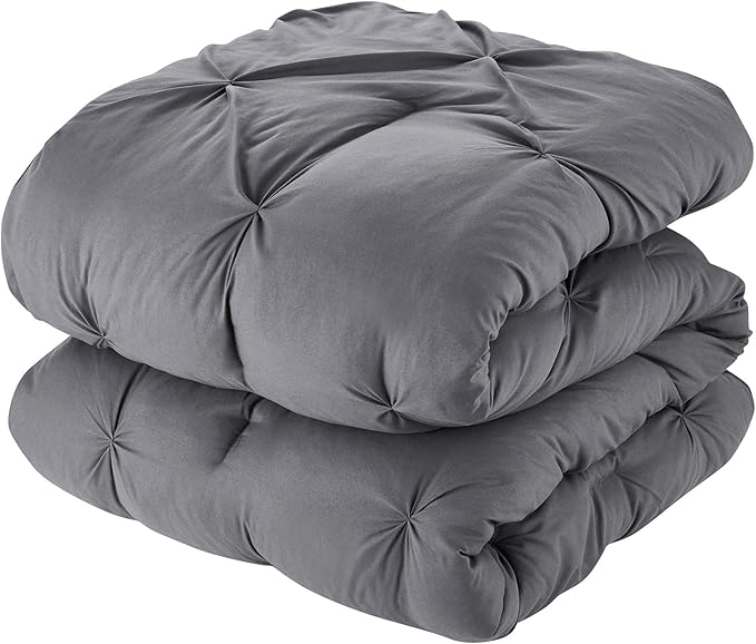 King Size Comforter Set 8 Piece Bed in a Bag with Bed Skirt, Fitted Sheet, Flat Sheet, 2 Pillowcases, 2 Pillow Shams, King, Pintuck Gray