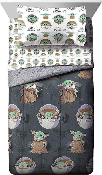 Jay Franco Star Wars The Mandalorian The Child 5 Piece Full Bed Set - Includes Reversible Comforter & Sheet Set - Bedding Features Baby Yoda - Super Soft Fade Resistant Microfiber
