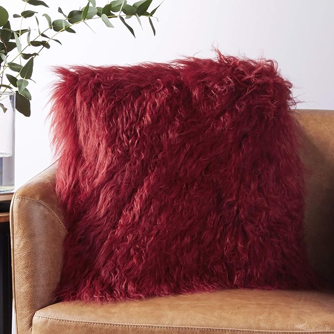 SARO LIFESTYLE Mongolian Lamb Fur Poly Filled Throw Pillow
