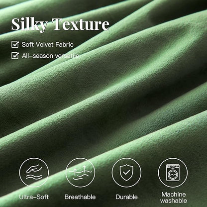 MUSSEL Olive Green Queen Comforter Set 3 Pieces,Luxury Lightweight Fluffy All Season Cozy Velvet Bedding Comforter Sets,Neutral Striped Bedroom Comforter with 2 Shams