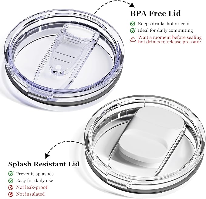 12oz Insulated Coffee Mug with Lid – Includes Two Lids, Stainless Steel Coffee Travel Mug with Handle, Double Wall Vacuum Insulated Camping Mug for Home, Office & Outdoor, White