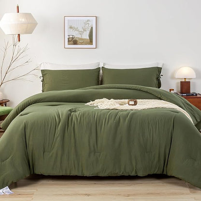 Softness Solid Olive Green Twin/Twin XL Bed Comforter Set - Lightweight Cozy Modern Polycotton Bed Blanket for Kid Teen Children All Season Use - 1 Down Alternative Comforter & 1 Pillowcase