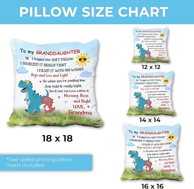 Hyturtle Personalized Granddaughter Throw Pillow (Insert Included) Gifts from Grandma - Birthday Graduation Gifts for Granddaughter - Dinosaur Custom Name Sofa Couch Home Decor Pillow