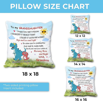 Hyturtle Personalized Granddaughter Throw Pillow (Insert Included) Gifts from Grandma - Birthday Graduation Gifts for Granddaughter - Dinosaur Custom Name Sofa Couch Home Decor Pillow