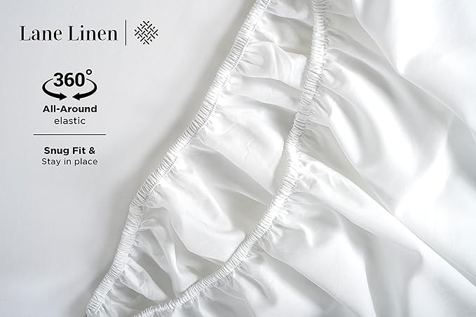 LANE LINEN 600 Thread Count 100% Cotton White Twin XL Sheets Set, Soft & Comfy Bedding Set Perfect for Hospital Beds, Mercerized Cotton, Fully Elasticized Silky Soft Cotton White Sheets Twin XL