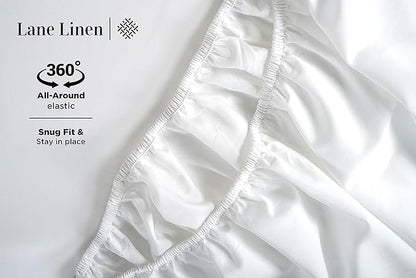 LANE LINEN 600 Thread Count 100% Mercerized Cotton White Twin Sheet Set - Soft & Cmofy Hotel Like Thick Cotton Bedding Sheets & Pillowcases, Sateen Weave Silky Finish Luxury White Bed Sheets Set
