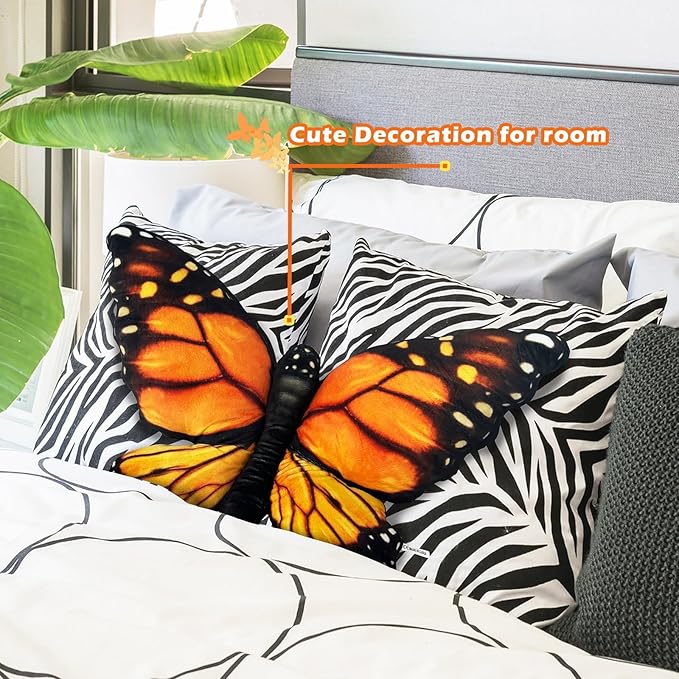 Butterfly Decorations Pillow Decorative Throw-Pillow Stuffed Animal Plush Gifts for Women Decor for Room Home Garden 24.4" x 16.5"