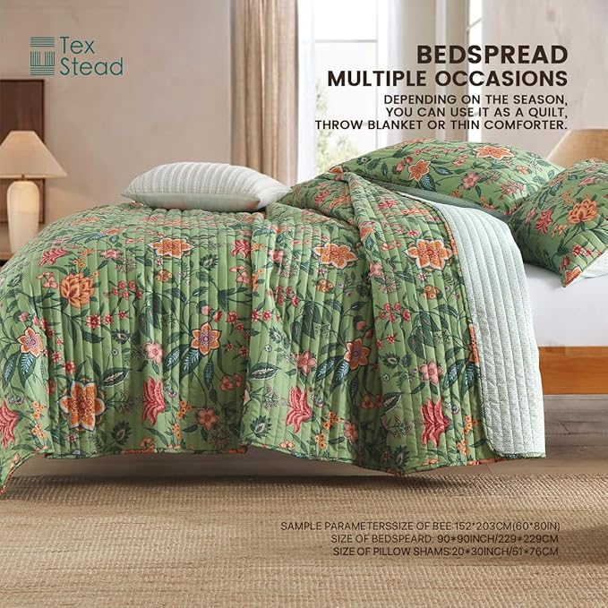 Quilt Set Queen Size Floral Patchwork Quilted, Soft Comforter Set Bedding Sets, Coverlet Bedspread Decorative Quilts with 2 Pillow Shams 90"x90"