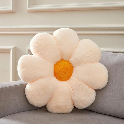 Large 21.6" Peach Flower Pillow Floor Pillow & Office Chair Cushion – Faux Rabbit Fur Plush Decorative Pillow, Comfortable Gift for Girls Adults