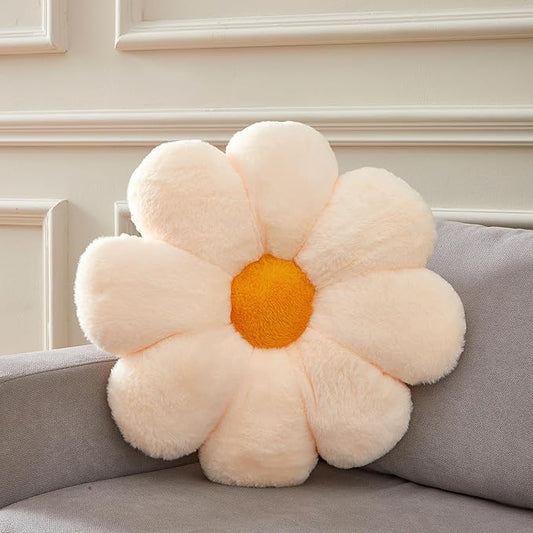Large 21.6" Peach Flower Pillow Floor Pillow & Office Chair Cushion – Faux Rabbit Fur Plush Decorative Pillow, Comfortable Gift for Girls Adults