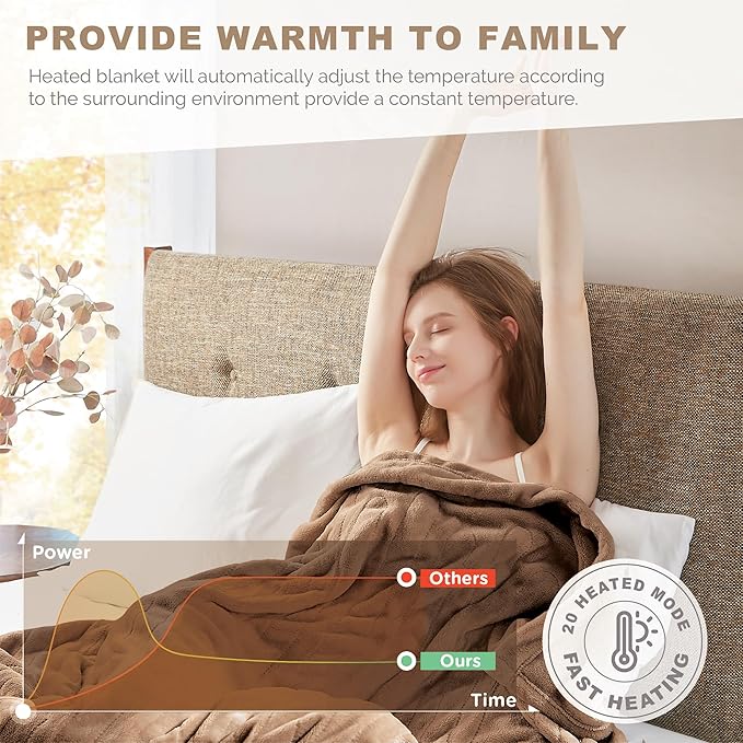 Degrees of Comfort Electric Blanket Full Size | Single Control with Auto Shut Off |Heated Blanket for Bed | Machine Washable |Beige, 80Wx84L