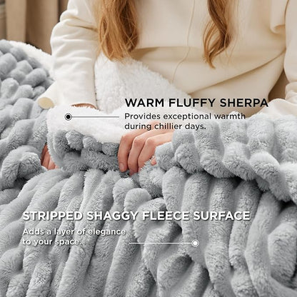Bedsure Sherpa Blanket Queen Size for Bed - Super Soft, Cozy Fleece Thick Warm Blanket for Winter, GentleSoft Home Room Decor, Grey, 90x90 Inches