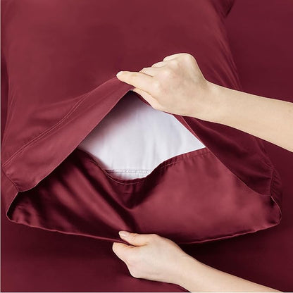 Bedsure Cooling Sheets Twin XL, Rayon Derived from Bamboo, Breathable & Soft Twin XL Sheet Sets, Deep Pocket Up to 16 Inches, Hotel Luxury Silky Dorm Bedding for Hot Sleepers, Burgundy