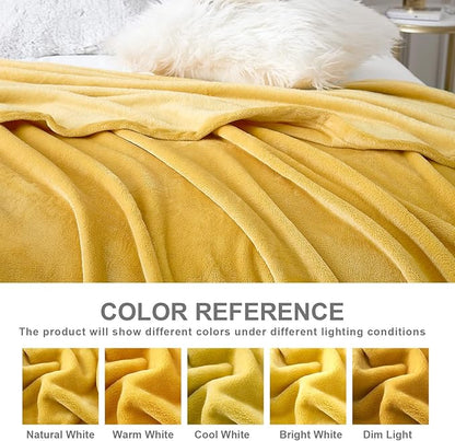 Hansleep Fleece Yellow Twin Blanket, Super Soft Flannel Fuzzy Plush Cozy Blanket for All Seasons, Yellow, Twin 60x80 Inches