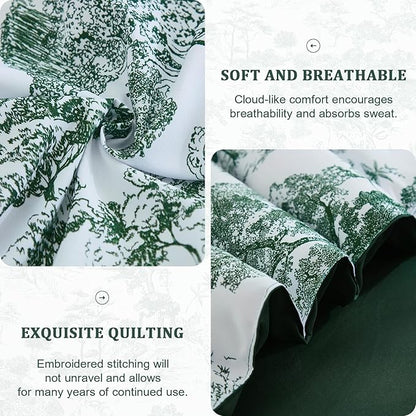 DJY Queen Size Comforter Sets, Green Botanical Comforters with Sheets 7 Pieces Bed in a Bag Queen Elegant Plants Print Soft Microfiber Reversible Complete Bedding Sets for All Season