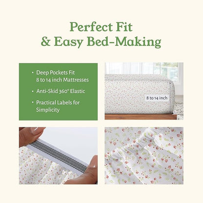 California Design Den Twin Floral Sheet Set, 100% Organic Cotton Percale Sheets, Deep Pocket Twin Sheets & Pillowcase Set - Floral
