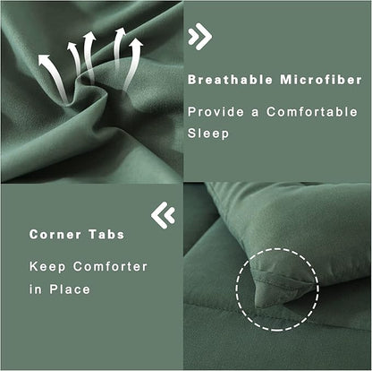 DOWNCOOL King Size Comforter Set -All Season Bedding Comforters Sets with 2 Pillow Cases -3 Pieces Bed Set Down Alternative King Bedding Set -Sage Green King Comforter Set(102"x90")