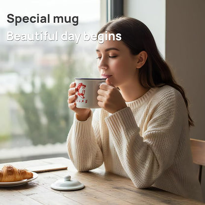 Personalized Ceramic Coffee Mug with Lid and Handle, Mao Zedong Serve The People Text, Unique Gift 13.5 oz Tea Cups