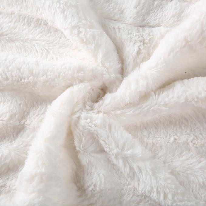 Electric Heated Blanket Throw Size 50"x60", Fast Heating Throw, Plush Faux Fur for Sofa & Office,4 Heating Levels & 10 Hours Auto Off, Machine Washable, Gifts for Family-Striped White