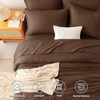CozyLux Twin Comforter Set with Sheets 5 Pieces, Brown Seersucker Textured Bed in a Bag, Luxury Soft Bedding Set with Down Alternative Comforter, Sheets, Pillowcases & Shams for All Seasons