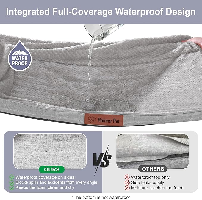 Orthopedic Dog Beds for Large Dogs, Memory Foam Dog Beds Large Sized Dogs, Washable Removable Cover, Nonskid Bottom, Waterproof, for Indoor, Outdoor, Crate ＆ Car Use, 44x32x6 Inches, Light Grey