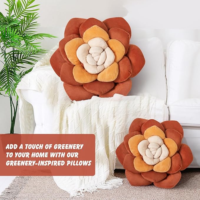 Flower Throw Pillow - 17.8" Plant Shaped Cushion, Soft Plush Decorative Pillow for Bedroom & Living Room, Unique Purple Design, Home Decor Accen