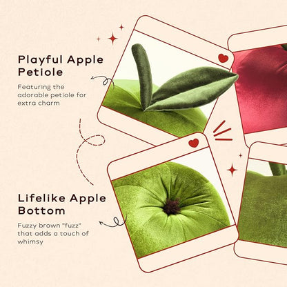 Ashler Apple Pillow, Fruit Shaped Pillows, Apple Shaped Luxury Velvet Throw Pillow, Cute Apple Cushion, Fun Home Decor for Sofa, Chair, Bedroom, Light Green, 11x9.5IN