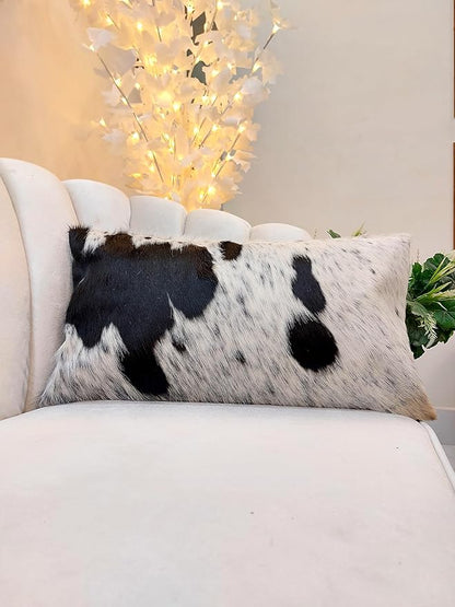 NGF Genuine Cowhide Lumber Pillows Cushion Cover - Leather Hair on 12' x 22' Throw Pillow - Handmade Leather Cushion Case with Hidden Zipper for The Living Room (Black & White, 12" x 22" Inches)