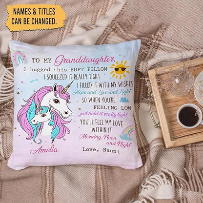 Hyturtle Personalized Granddaughter Throw Pillow (Insert Included) Gifts from Grandma - Birthday Graduation Gifts for Granddaughter -Unicorn Custom Name Sofa Couch Cushion Home Decor Pillow