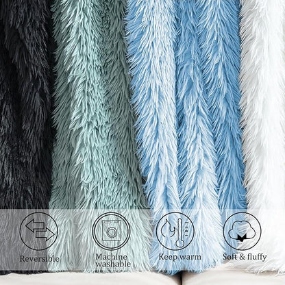 JONIYEAR Extra Large Decorative Fluffy Faux Fur Blanket Full Size 71" x 80", Soft Luxury Lightweight Furry Blankets, Accent Cozy Shaggy Plush Fuzzy Blankets for Bed, Thick Warm Winter Blanket, Blue