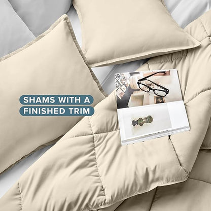Bare Home Comforter Set - Oversized Queen Size - Ultra-Soft - Goose Down Alternative - Premium 1800 Series - All Season Warmth (Oversized Queen, Sand)