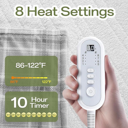 Electric Blanket Heated Twin, 62" x 84" Double-Sided Flannel＆Sherpa Heated Blanket with 8 Heat Levels & 10 Hours Auto Off, Fast Heating Blankets with ETL & FCC Certification, Grey Plaid