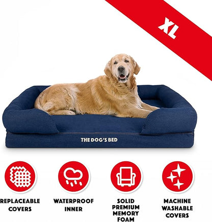 The Dog’s Bed Orthopedic Memory Foam Dog Bed with Bolsters, Oxford Fabric, Blue Denim, XL