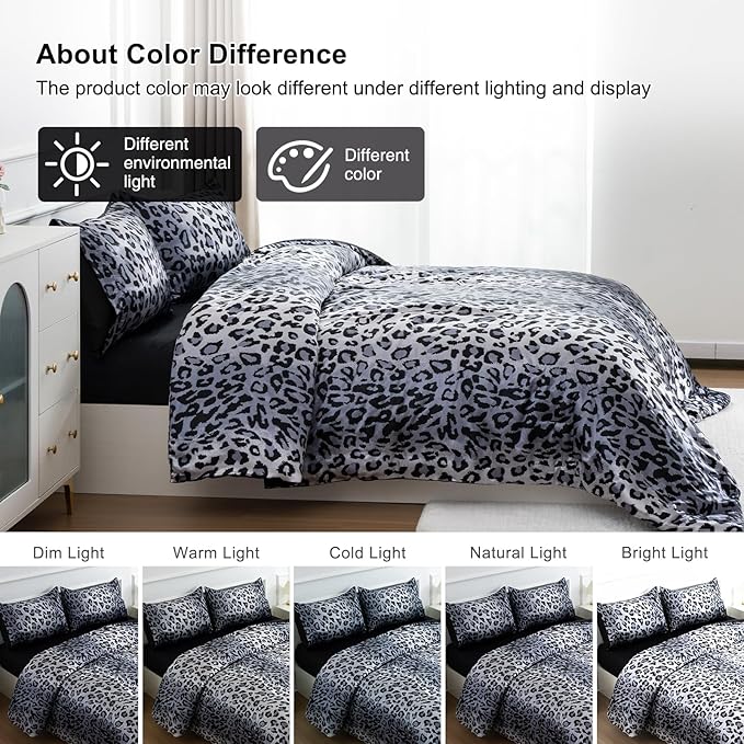 A Nice Night Leopard Printed，Silver Grey Satin Silky Soft Quilt Sexy Luxury Super Soft Microfiber Comforter Quilt Bedding Comforter Set Full/Queen, Light Weighted (Silver, Queen(88-by-88-inches))