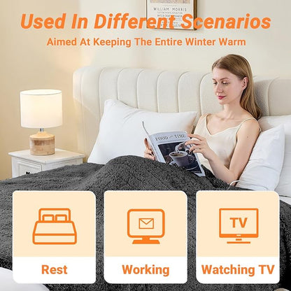 Heated Blanket Heated Throw, Electric Blanket 50"x60" Heating Blanket with 8 Hours Auto Off 10 Fast Heating Levels Machine Washable Sherpa Heated Blanket with Overheating Protection