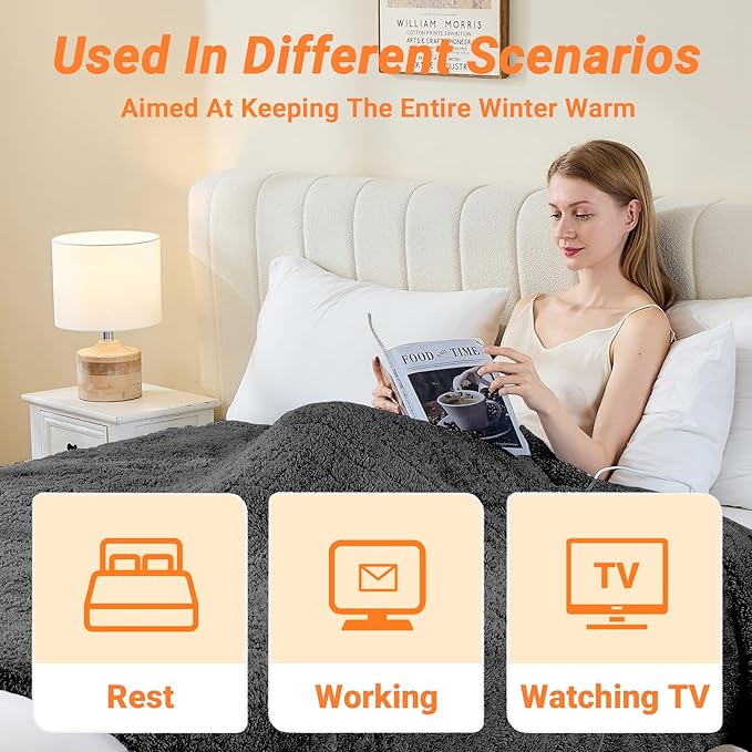 Heated Blanket Heated Twin, Electric Blanket 62"x84" Heating Blanket with 8 Hours Auto Off 10 Fast Heating Levels Machine Washable Sherpa Heated Blanket with Overheating Protection