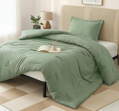 Twin Comforter Set 2 Piece Sage Green by Utopia Bedding, Comforters Twin Size, Bedding Comforters Sets, Down Alternative Soft Bed Set, 1 Comforter (64 x 88 inches) 1 Pillow Shams (20 x 26 inches)