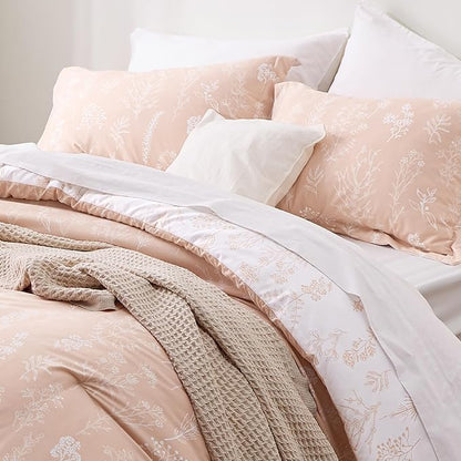 Bedsure Queen Comforter Set - Dusty Rose Bed Set, 3 Pieces Cute Floral Bedding, 1 Soft Reversible Botanical Flowers Comforter and 2 Pillow Shams