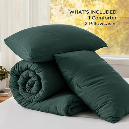 Bedsure King Comforter Set, Forest Green Soft Prewashed Bedding for All Seasons, 3 Pieces GentleSoft™ Bed Set, 1 Lightweight Comforter (104"x90") and 2 Pillowcases (20"x36")