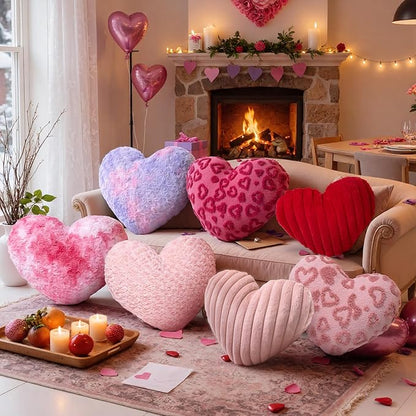 Lanpn Valentines Day Heart Pillows 2Pcs, Love Heart Shaped Pillow Plush Throw Pillow Decorative Cushion for Holiday Home Party Couch Bed Sofa Valentine's Day Decor (Light Pink,16.5x12in/14x10.5in)